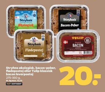 Netto Stryhns øko, bacon-peber, flødepostej el. tulip klassisk bacon leverpostej tilbud