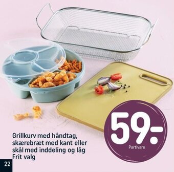 REMA 1000 Grillkurv med håndtag, skærebræt med kant eller skål med inddeling og låg Frit valg tilbud