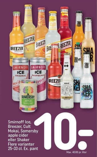 REMA 1000 Smirnoff Ice, Breezer, Cult Mokai, Somersby apple cider eller Shaker Flere varianter 25-33 cl. Ex. pant tilbud