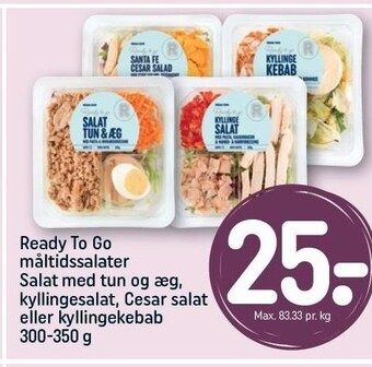 REMA 1000 Ready to go måltidssalater m. tun og æg, kyllingesalat, cesar salat el. kyllingekebab tilbud