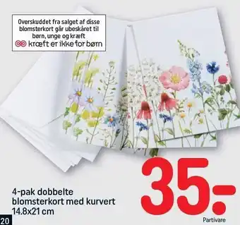 4-pak dobbelte blomsterkort m. kurvert