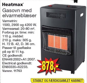 Harald Nyborg Heatmax® Gasovn med elvarmeblæser tilbud