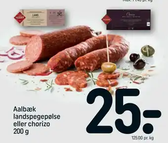 REMA 1000 Aalbæk landspegepølse eller chorizo tilbud