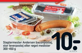 REMA 1000 Slagtermester Andersen baconpostej, stor leverpostej eller røget medister tilbud