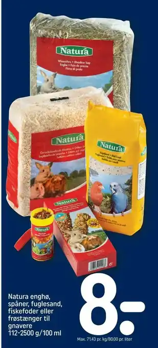Natura enghø, spåner, fuglesand, fiskefoder eller frøstænger til gnavere 112-2500 g/100 ml