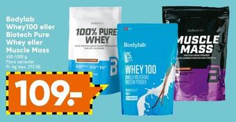 Bilka Bodylab whey100 eller biotech pure whey eller muscle mass tilbud