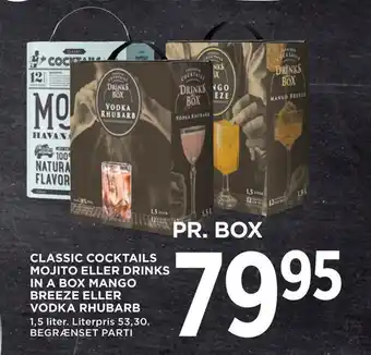 MENY Classic cocktails mojito eller drinks in a box mango breeze eller vodka rhubarb tilbud