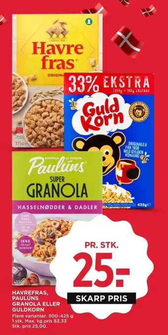 MENY Havrefras, paulúns granola eller guldkorn tilbud