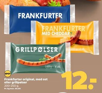Netto Frankfurter original, med ost eller grillpølser tilbud