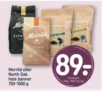 REMA 1000 Merrild eller north oak hele bønner tilbud