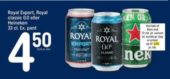 REMA 1000 Royal export, royal classic 0,0 eller heineken tilbud