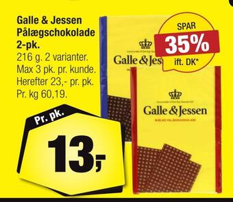 Calle Galle & jessen pålægschokolade 2-pk tilbud