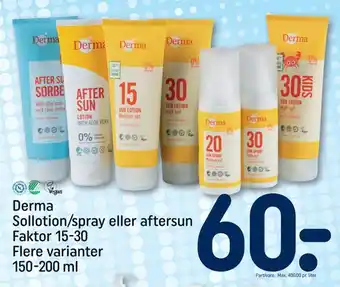 REMA 1000 Derma sollotion/spray eller aftersun faktor 15-30 tilbud