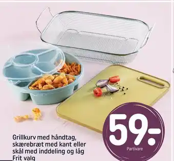 REMA 1000 Grillkurv med håndtag, skærebræt med kant eller skål med inddeling og låg tilbud