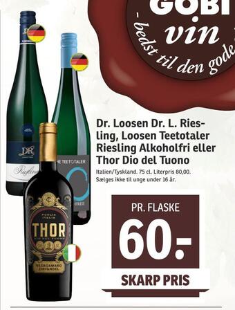 SPAR Dr. loosen dr. l. riesling, loosen teetotaler riesling alkoholfri eller thor dio del tuono tilbud
