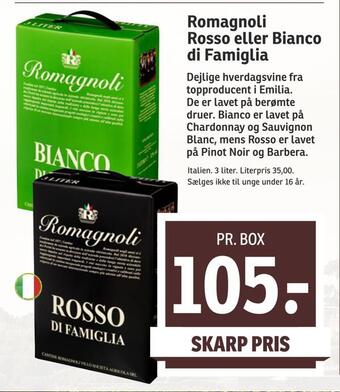 SPAR Romagnoli rosso eller bianco di famiglia tilbud