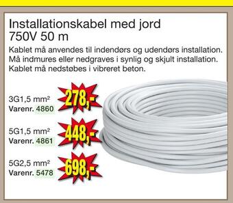 Harald Nyborg Installationskabel med jord 750v 50 m tilbud