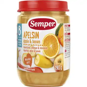 3 x semper babymos appelsin, æble & banan 8 mdr
