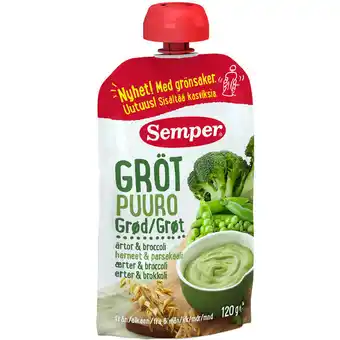 Semper 3 x grød m. ærter & broccoli 6 mdr