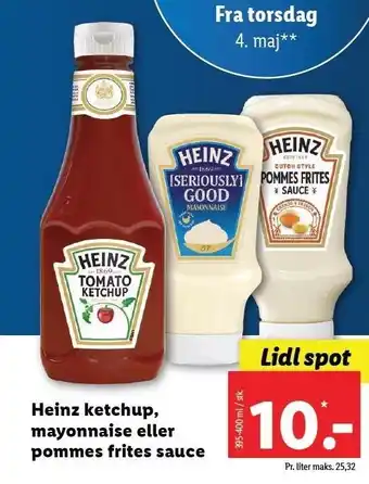 Lidl Heinz ketchup, mayonnasise eller pommes frites sauce tilbud