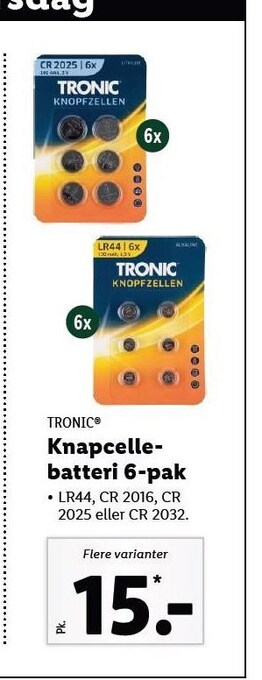 Lidl Tronic knapcellebatteri 6-pak tilbud
