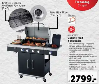 Grillmeister gasgrill med 4 brændere