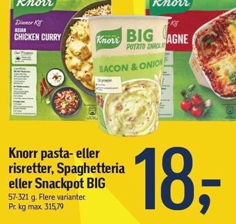 Føtex Knorr pasta- eller risretter, spaghetteria eller snackpot big tilbud