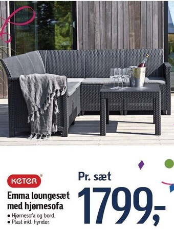 Føtex Keter emma loungesæt med hjørnesofa tilbud