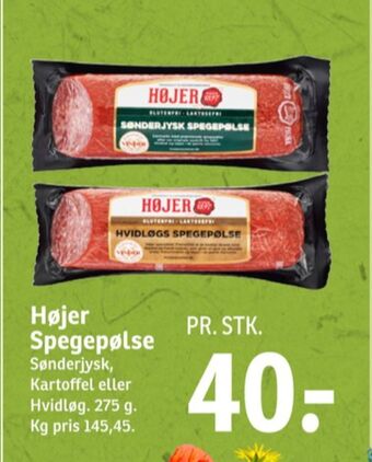 SPAR Højer pølser hvidløgsspegepølse tilbud