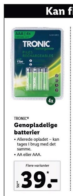 Lidl Tronic genopladelige batterier tilbud