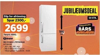 Power 186 cm køle-/fryseskab tilbud