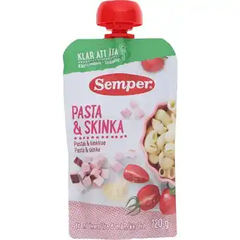 Semper 5 x babymad m. pasta & skinke i klemmepose
