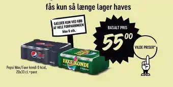 Pepsi max/faxe kondi 0 kcal, 20 x 33 cl.