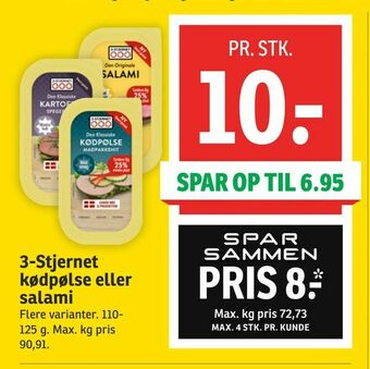 SPAR 3-Stjernet kødpølse eller salami tilbud