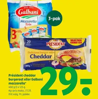 Coop 365 Président cheddar burgerost eller Galbani mozzarella* tilbud