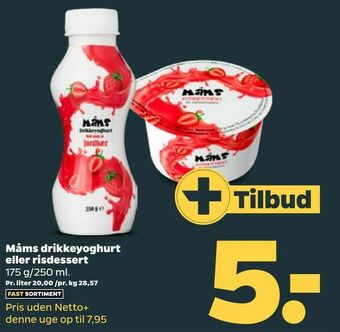 Netto Måms drikkeyoghurt eller risdessert tilbud