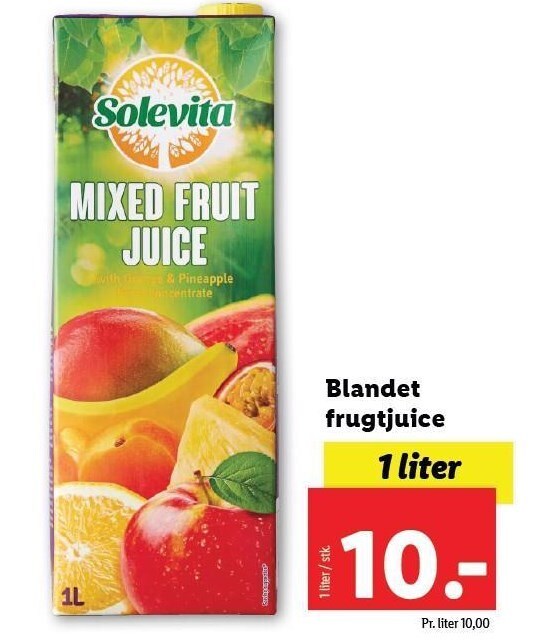 Solevita blandet frugtjuice tilbud hos Lidl