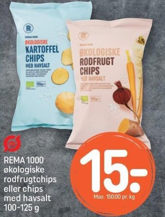 REMA 1000 REMA 1000 økologiske rodfrugtchips eller chips med havsalt 100-125 g tilbud