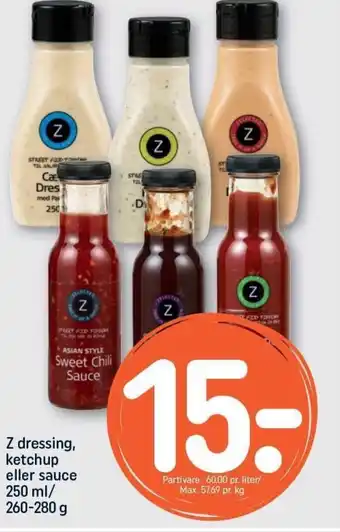 REMA 1000 Z dressing, ketchup eller sauce 250 ml/ 260-280 g tilbud
