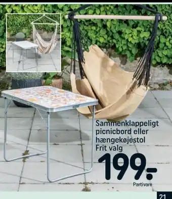Sammenklappeligt picnicbord eller hængekøjestol
