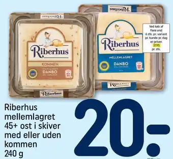 REMA 1000 Riberhus mellemlagret 45+ ost i skiver med eller uden kommen 240g tilbud
