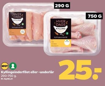 Netto Kyllingeinderfilet eller -underlår 290-750 g tilbud