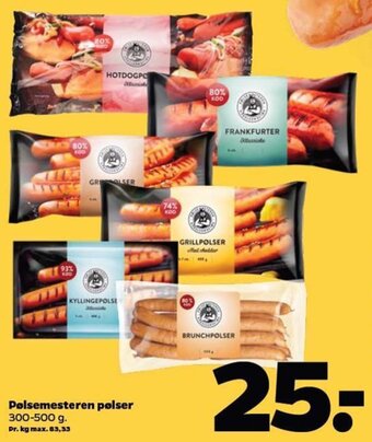 Netto Pølsemesteren pølser 300-500 g tilbud