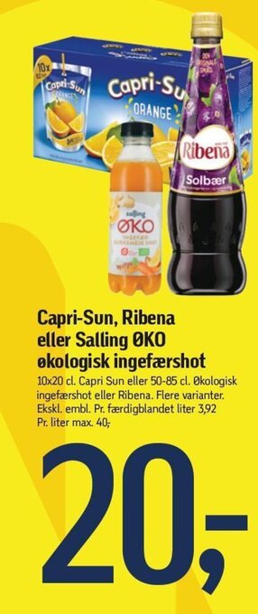 Føtex Capri-Sun, Ribena eller Salling ØKO økologisk ingefærshot tilbud