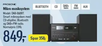 Føtex PROSONIC Mikro musiksystem Model: DAB-868BT tilbud