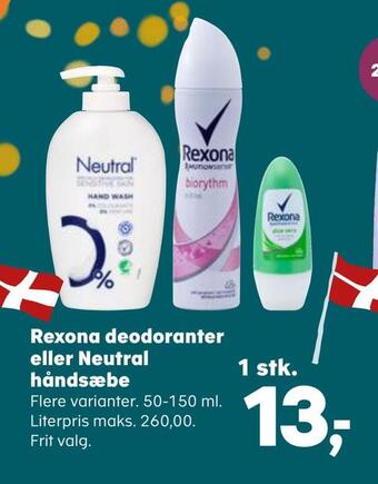 Kvickly Rexona deodoranter eller neutral håndsæbe tilbud