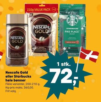 Kvickly Nescafe gold eller starbucks hele bønner tilbud