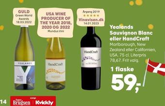 Kvickly Yealands sauvignon blanc eller handcraft tilbud