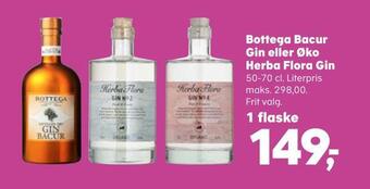 Kvickly Bottega bacur gin eller øko herba flora gin tilbud