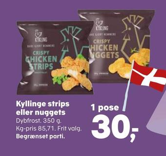 SuperBrugsen Kyllinge strips eller nuggets tilbud